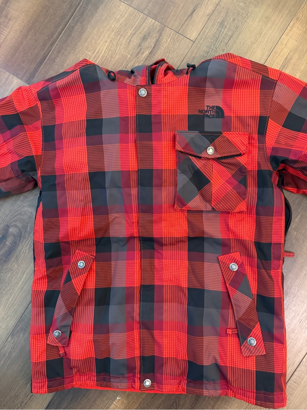 The North Face Men’s Red and Black Plaid Ski or Snowboard Jacket